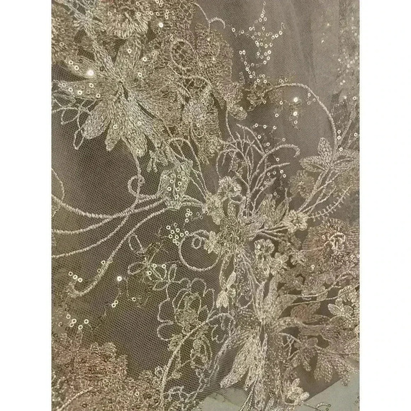 Mac Duggal Midi Dress 10 Beaded Crew Neck Illusion Long Sleeve Pink Rose $598 - Picture 11 of 16